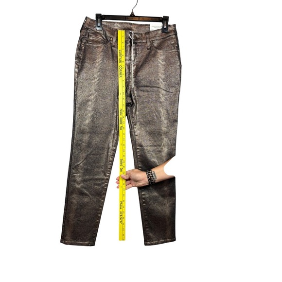 NWT CHICO'S Slimming Coated Ankle Girlfriend Pants Gold/Navy Croc Foul Size 0.5 - Picture 3 of 10